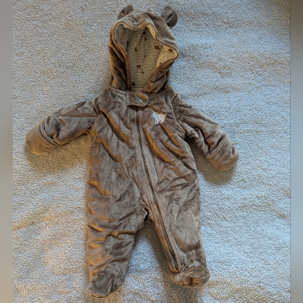 Cozy Brown Bear Baby Snow Or Cold Weather Suit 0-3 Months, Like New
